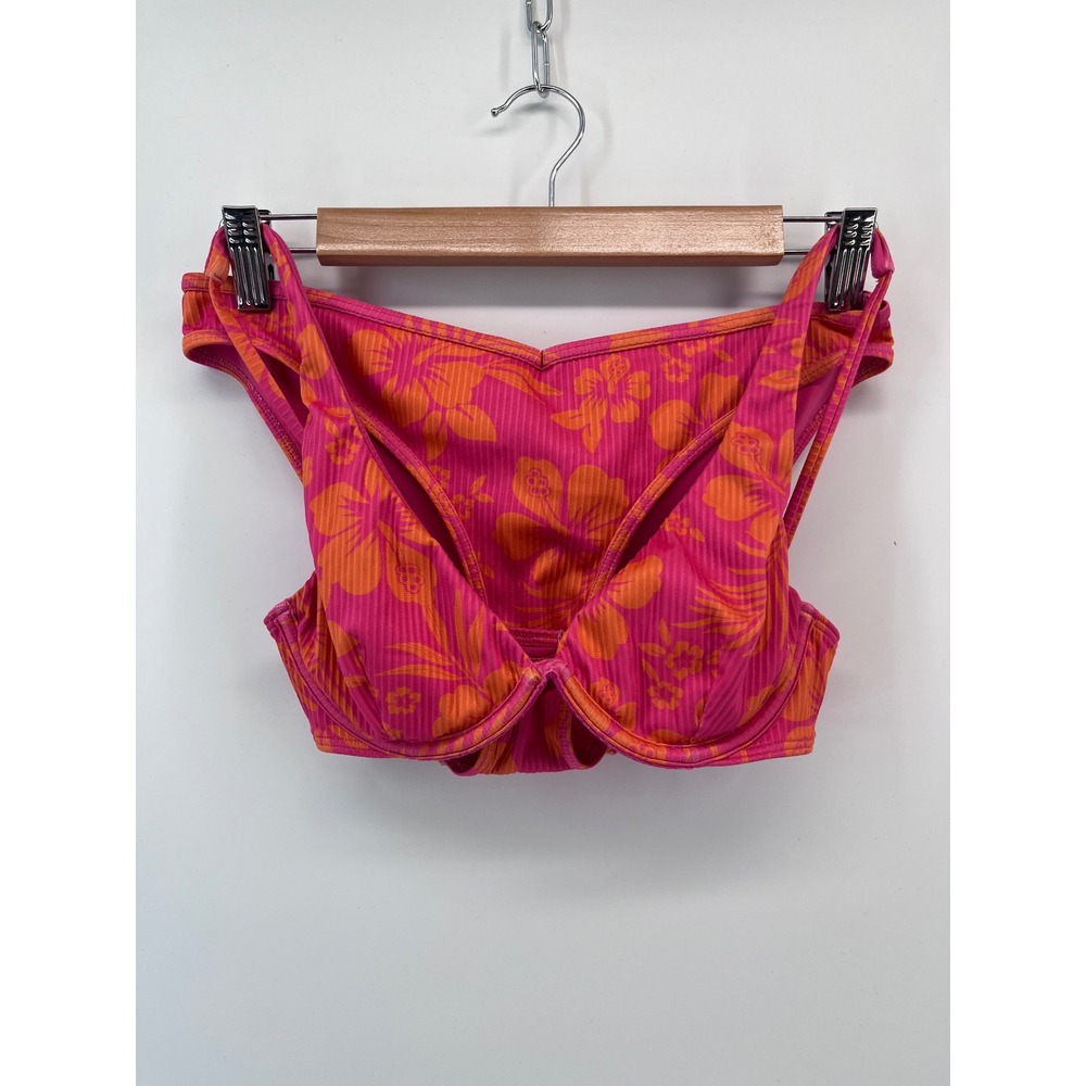 Hollister Swim Pink Orange Tropical Floral Ribbed Underwire Bikini Set Small